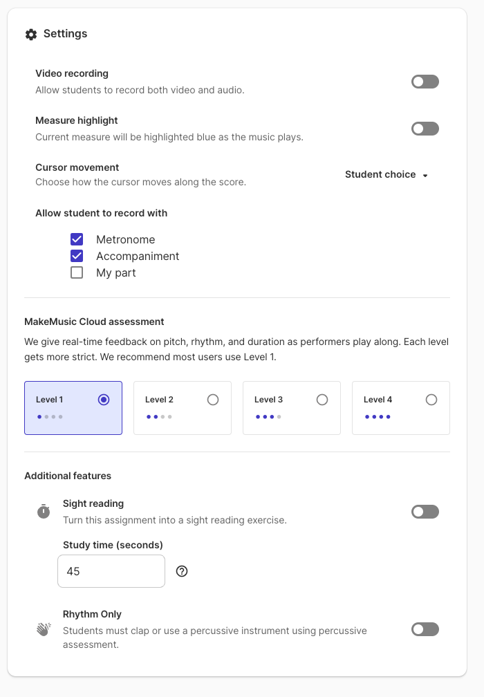 improved assignment creation settings